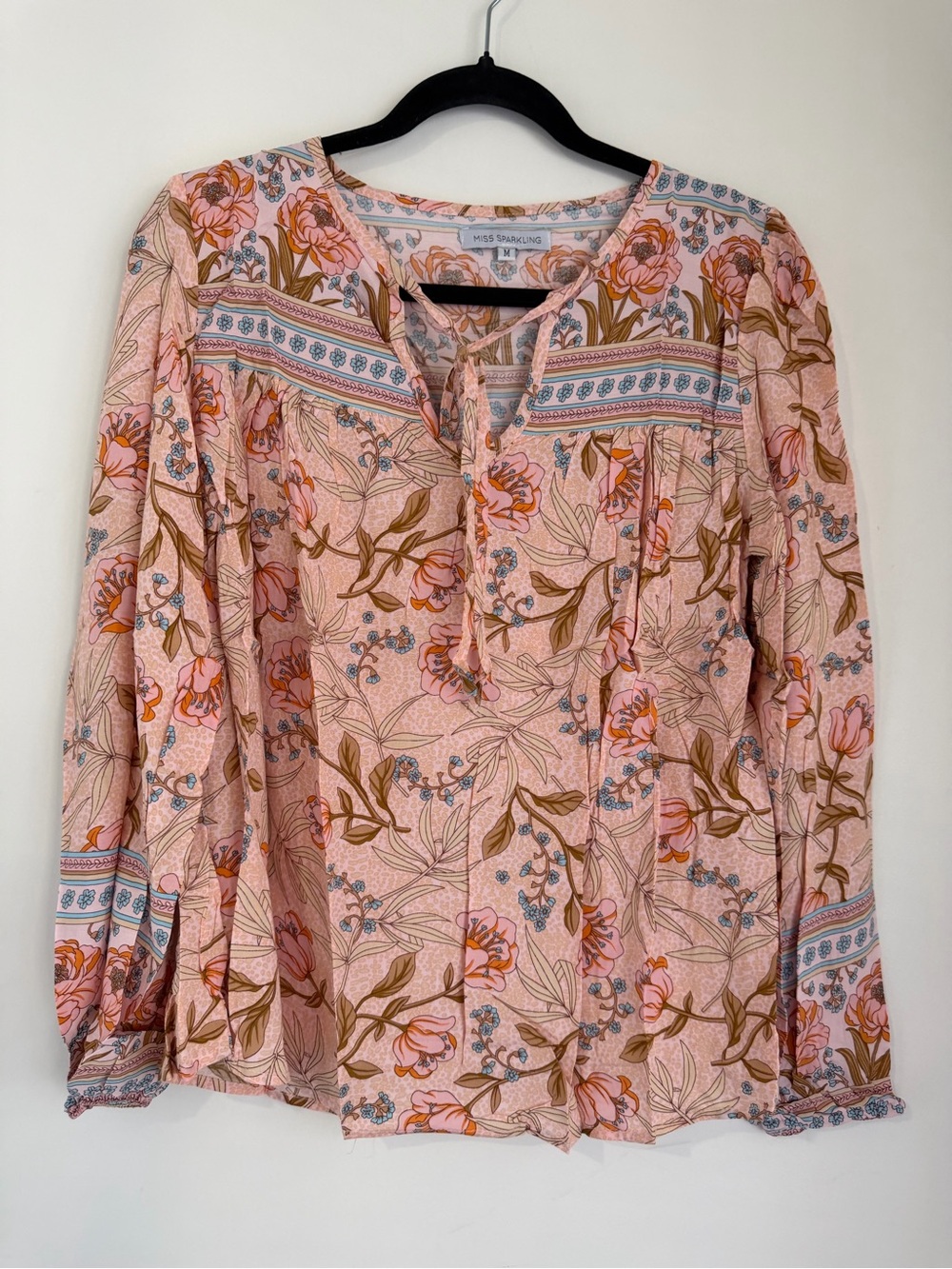 Pink Floral Tie-Front Boho Blouse
